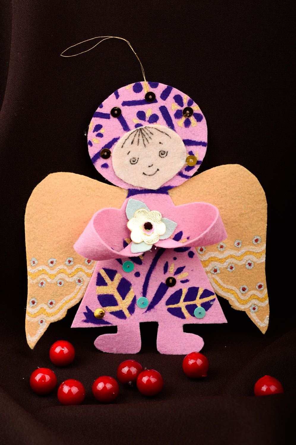Handmade pink soft toy unusual textile toy designer Christmas tree decor photo 1