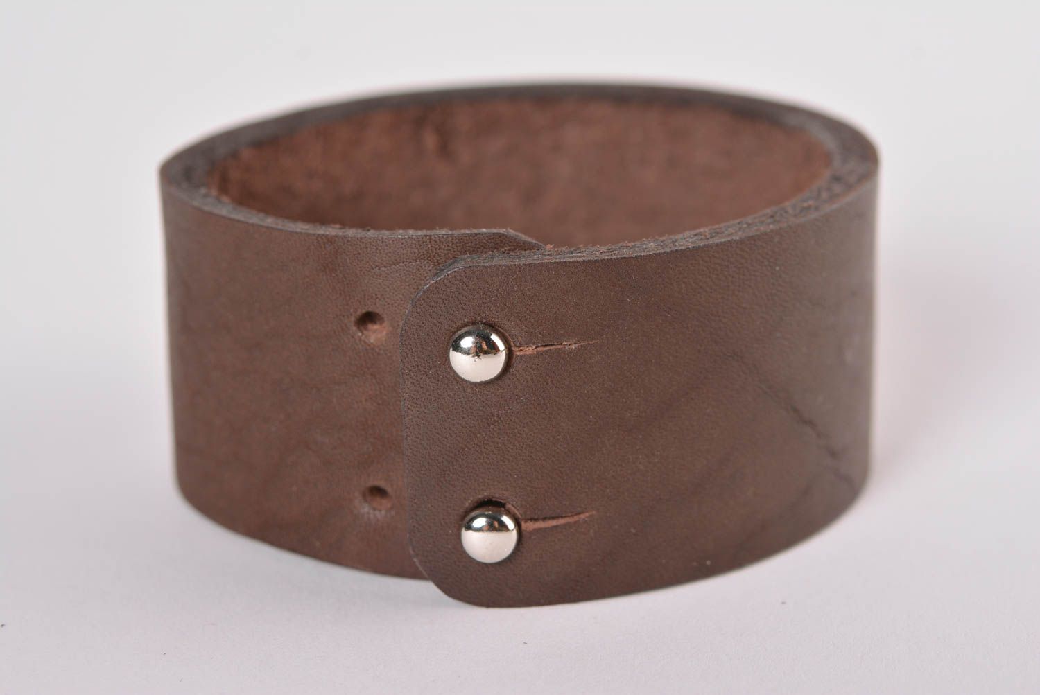 Handmade designer leather bracelet wide brown bracelet unusual jewelry photo 3