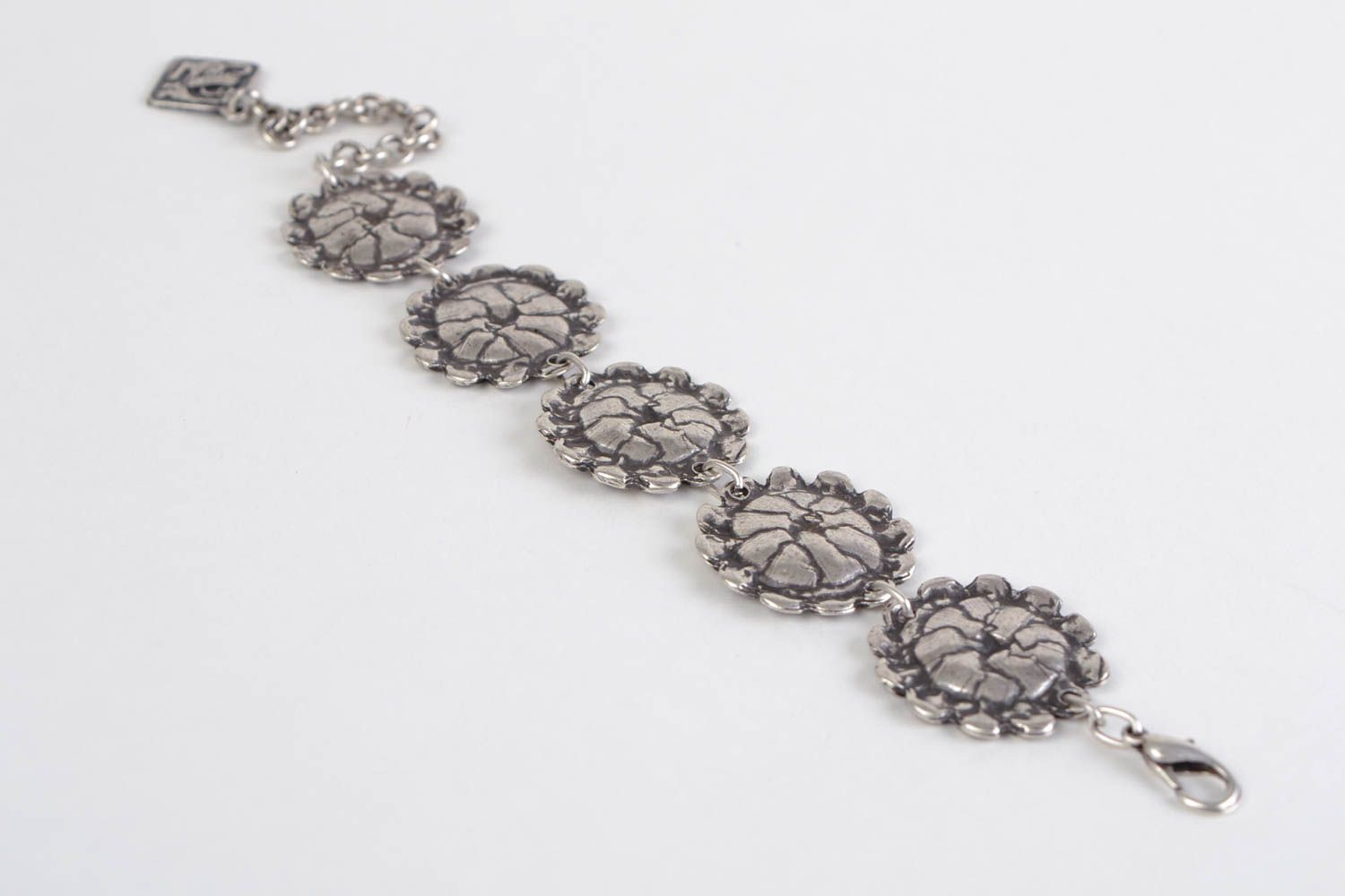 Beautiful handmade women's metal bracelet with unusual design Camomiles photo 5