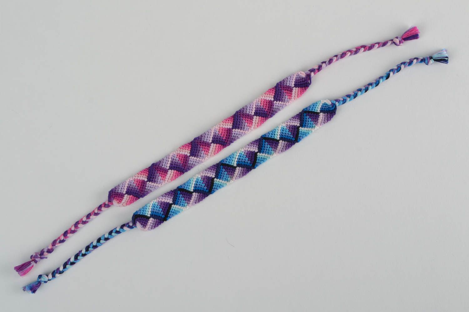 Colorful handmade woven macrame friendship bracelets set 2 pieces photo 5