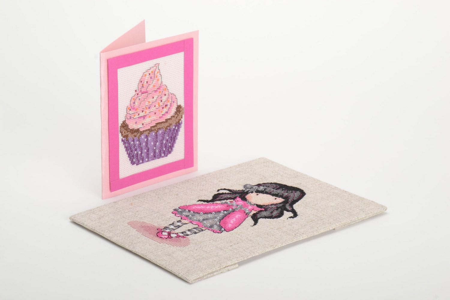 Künstlerisches gesticktes Bild und Grußkarte handgemacht Geschenk Set foto 3