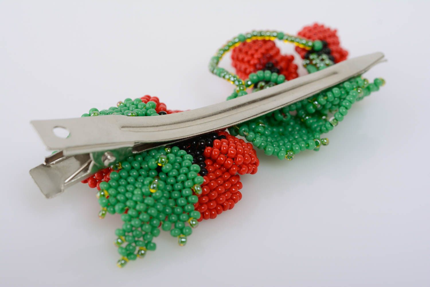 Beautiful handmade designer beaded flower hair clip Red Poppy photo 4