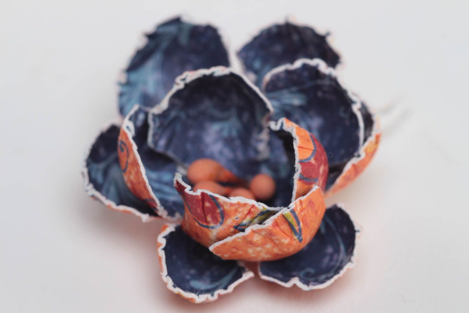 Fleur en papier pour scrapbooking faite main décorative peinte bleu orange photo 2