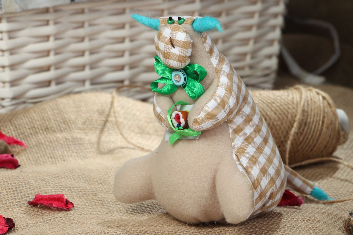 Handmade cotton and fleece soft toy Bull photo 5