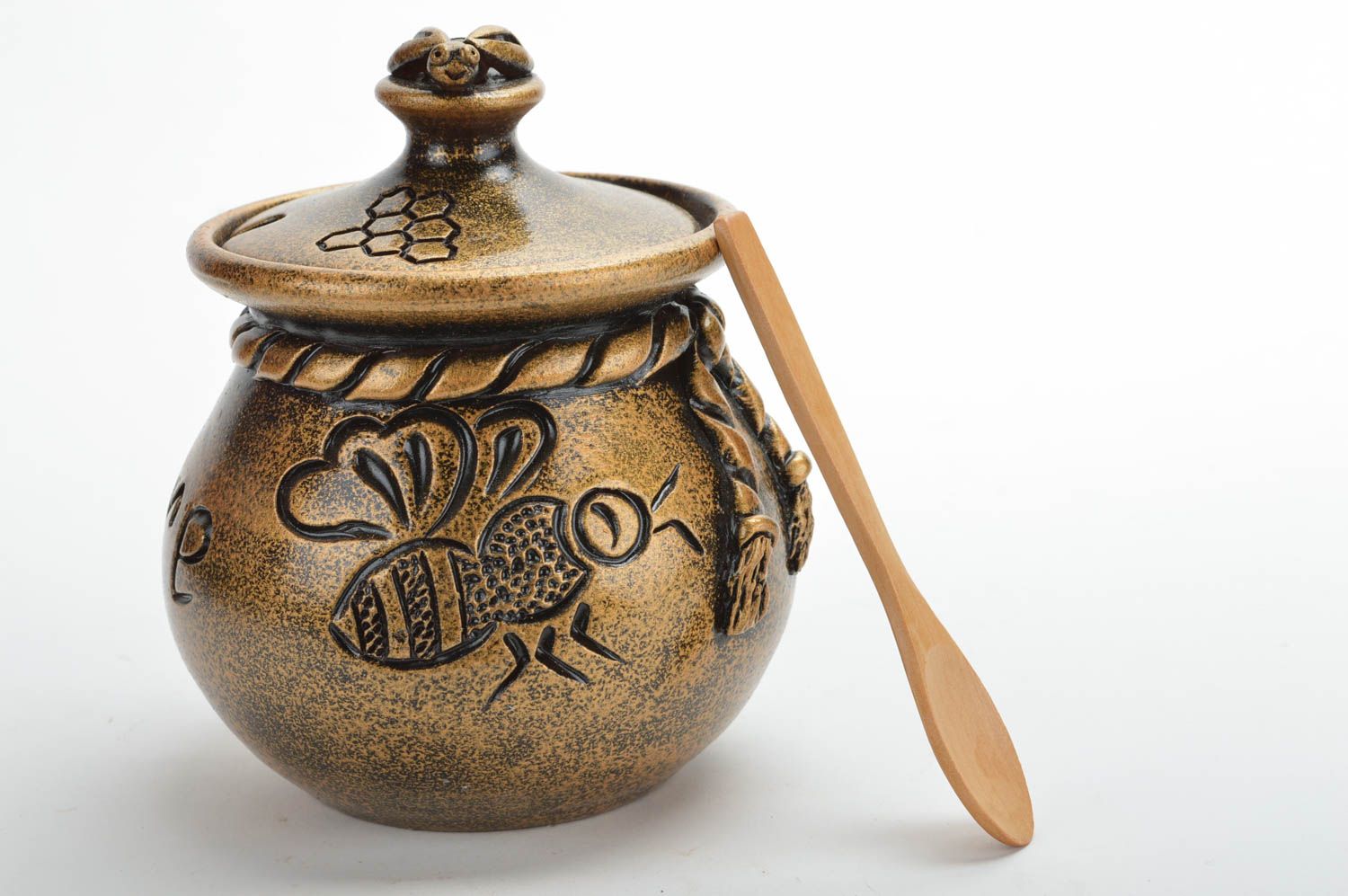 Pot à miel céramique avec couvercle fait main peint original 30 cl photo 5