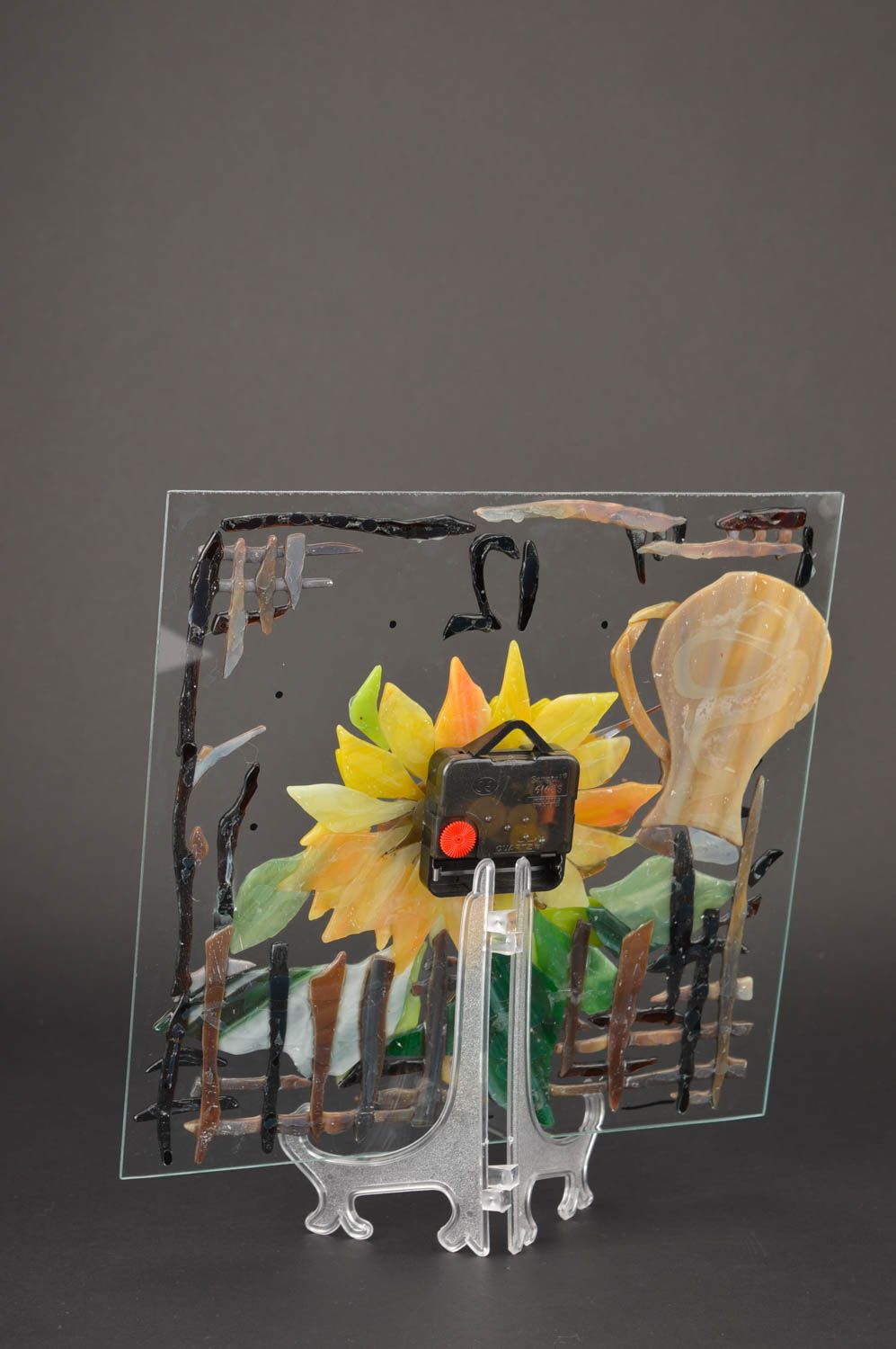 Reloj de vidrio hecho a mano decoración de interior regalo para mujer Girasol foto 4