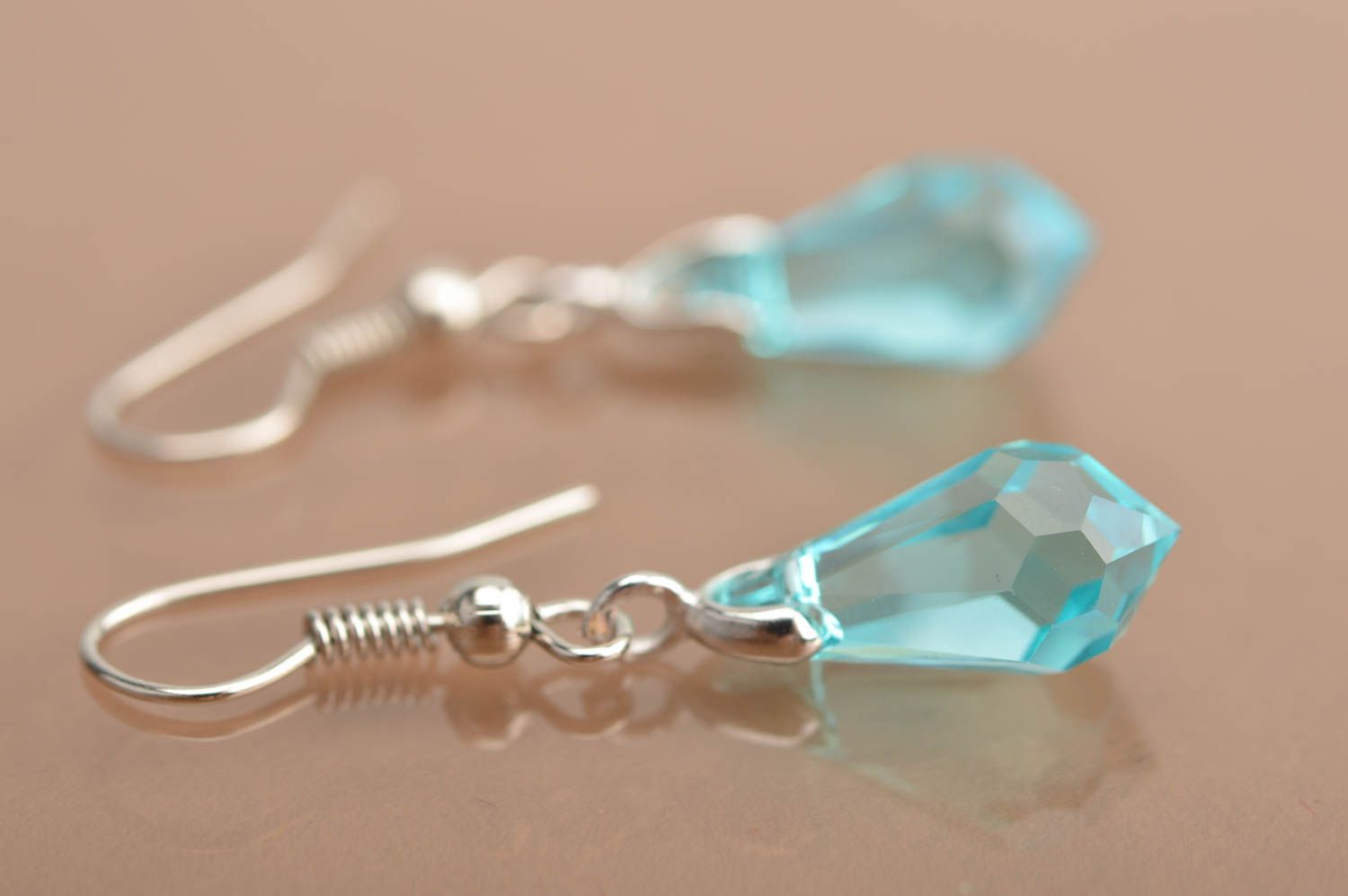 Orecchini di cristalli fatti a mano accessorio originale bello da donna azzurro foto 5
