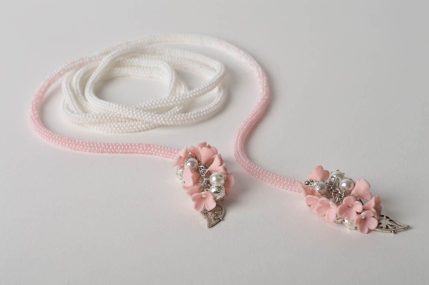 Lange Halskette Damen Halskette Schmuck handgemacht Glasperlen Schmuck in Rosa foto 3