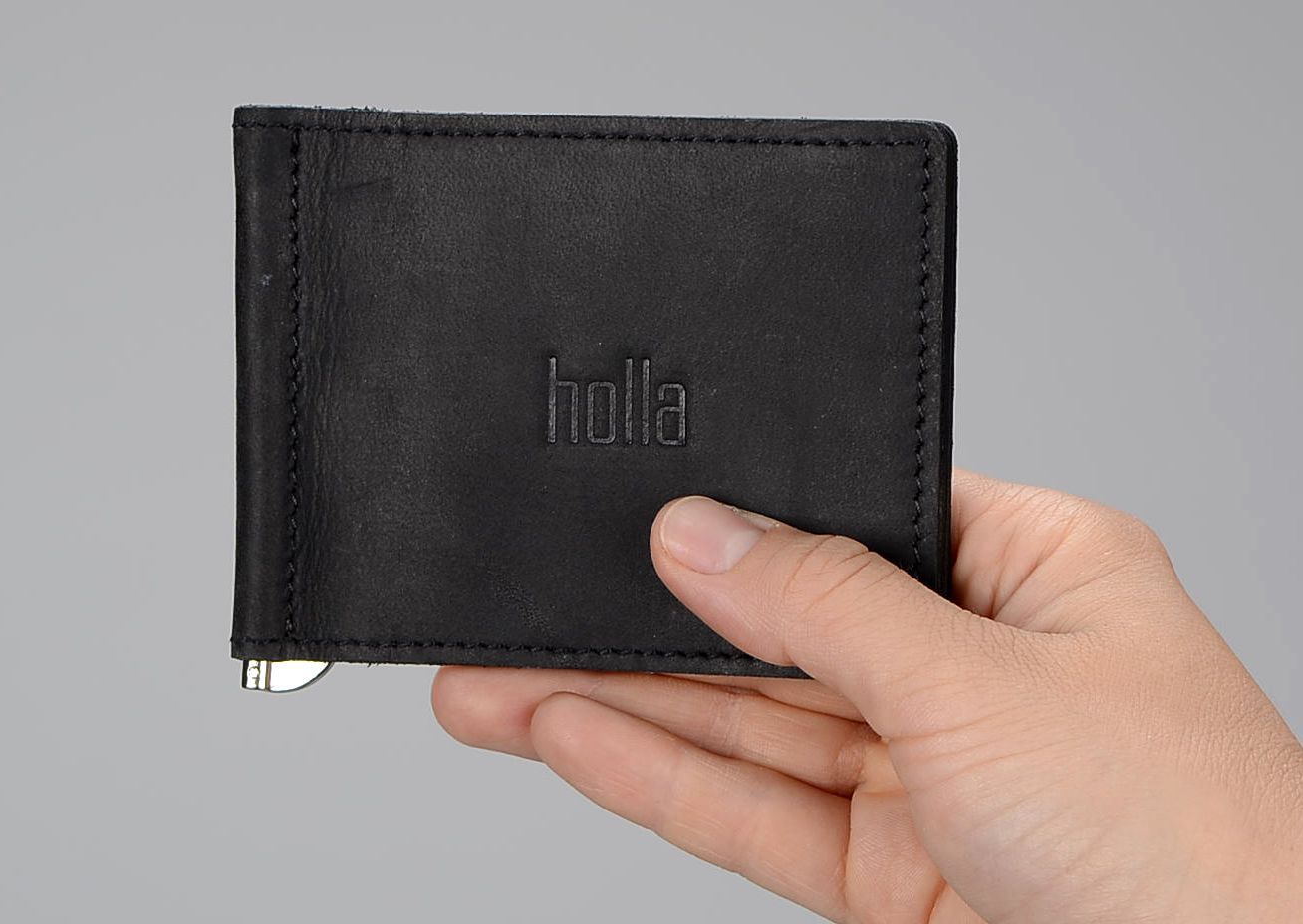 Black leather wallet with clasp photo 2