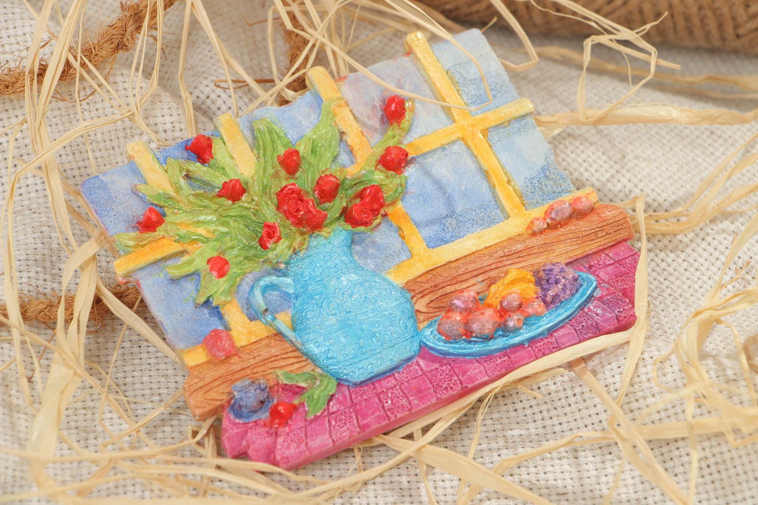 Handmade gypsum fridge magnet with colorful picture bright stylish kitchen decor  photo 1