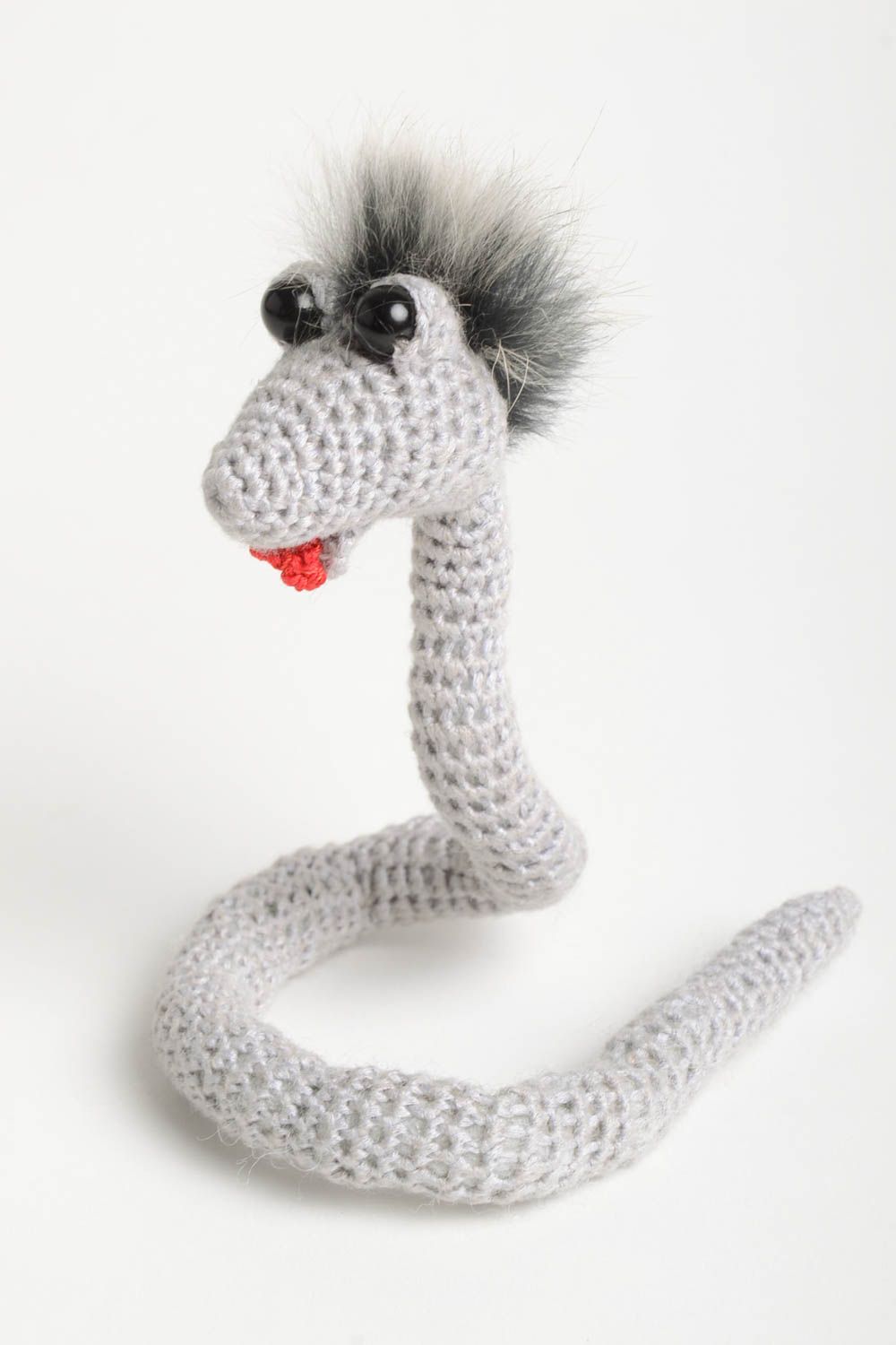 Lovely grey soft toy textile toy snake handmade crocheted toy children toy photo 2