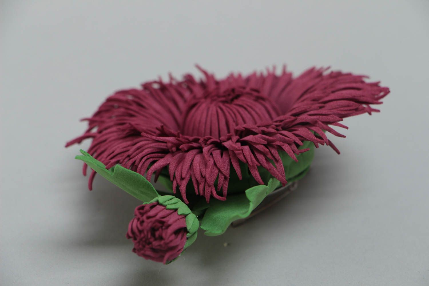 Broche barrette en foamiran grande belle fleur aster bordeaux faite main photo 3