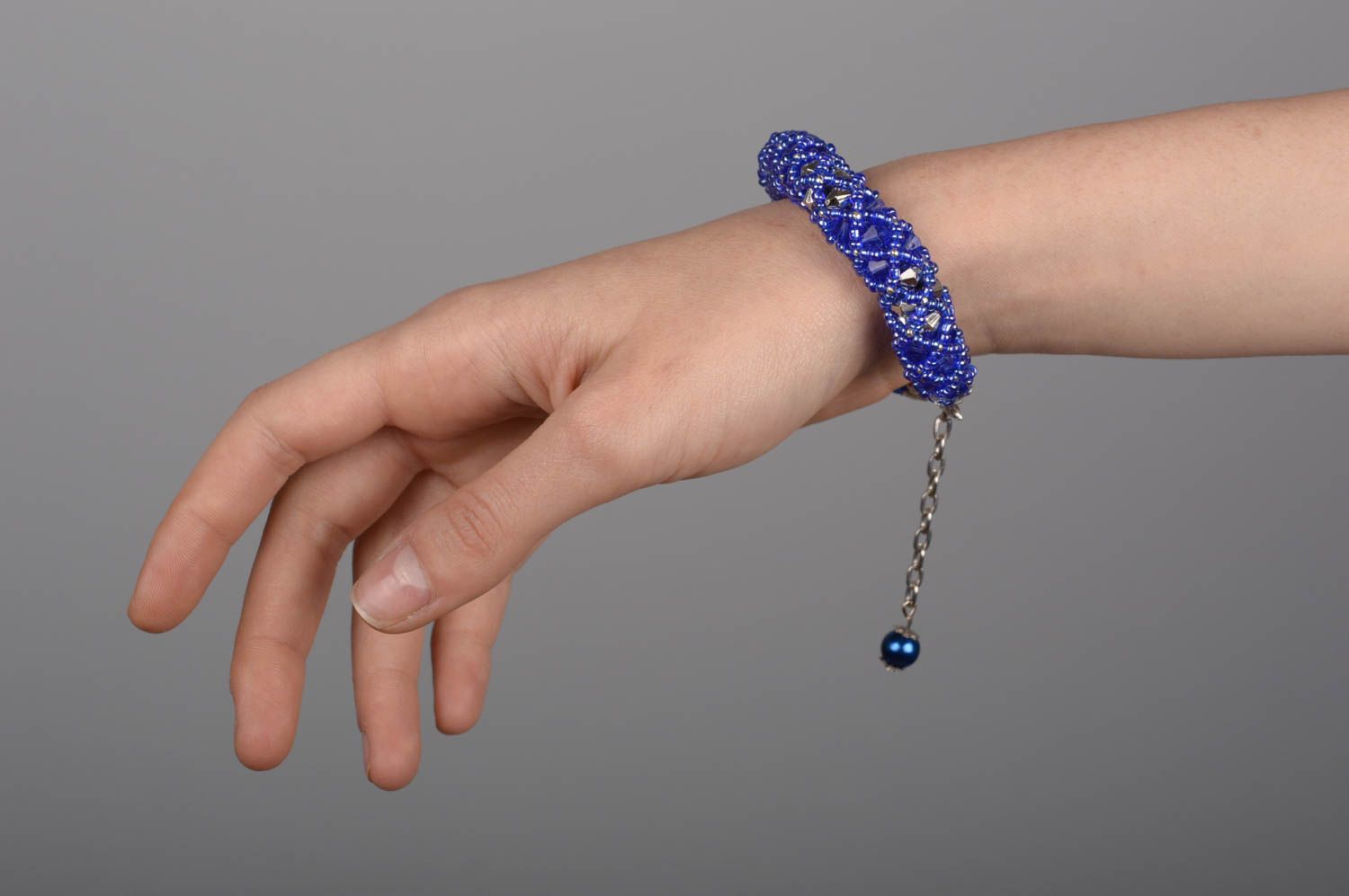 Браслет ручной работы браслет из бисера модная бижутерия браслет на руку синий фото 5