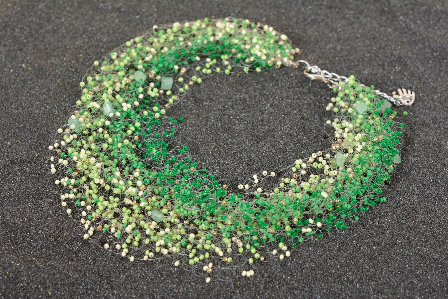 Green airy necklace handmade beaded necklace stylish elegant accessory photo 1