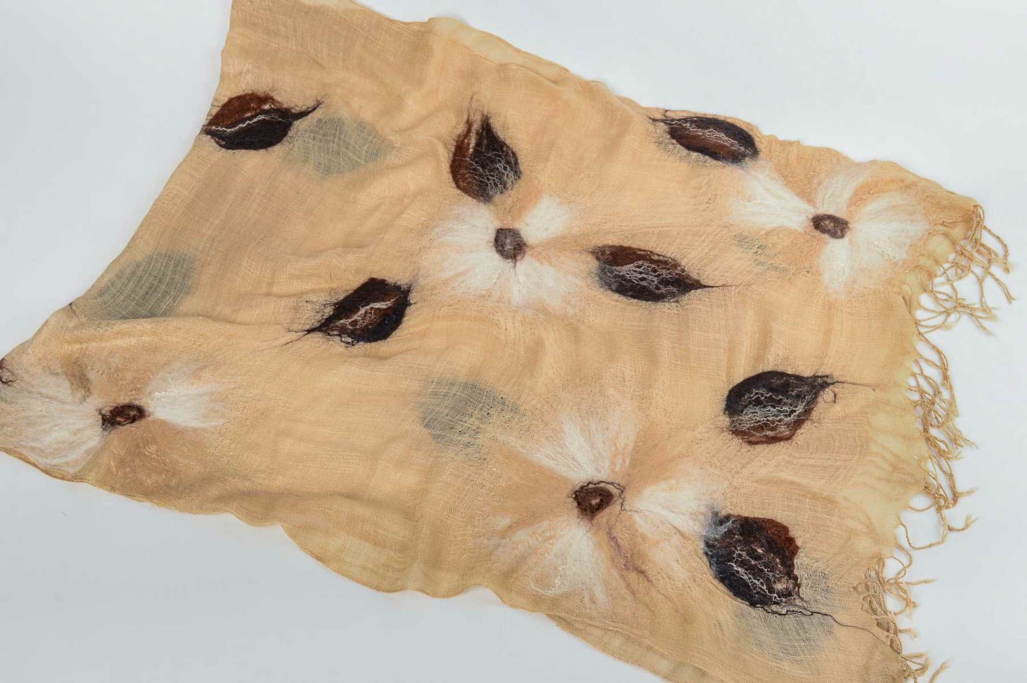 Schal Tuch Handmade Damen Schal Tuch beige Schal aus Seide und Wolle grell foto 2