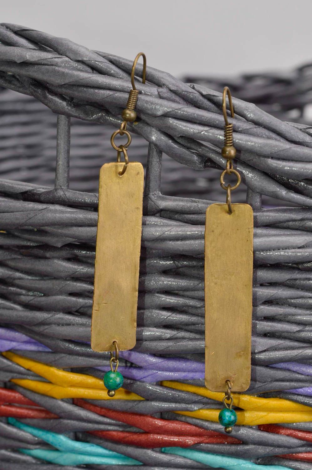 Украшение из латуни handmade серьги из натуральных камней модные серьги длинные фото 1