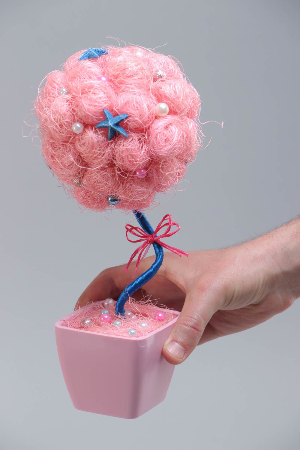 Arbre topiaire artificiel rose avec coquillages et perles fantaisie fait main photo 5