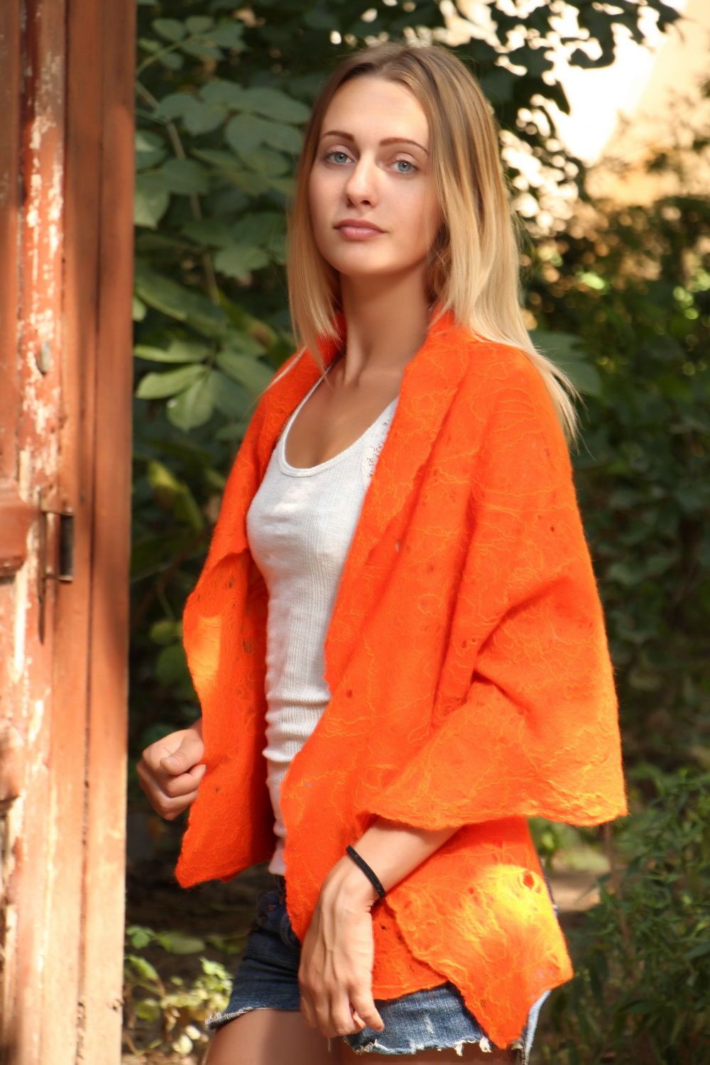 Chal de lana Telaraña naranja foto 2