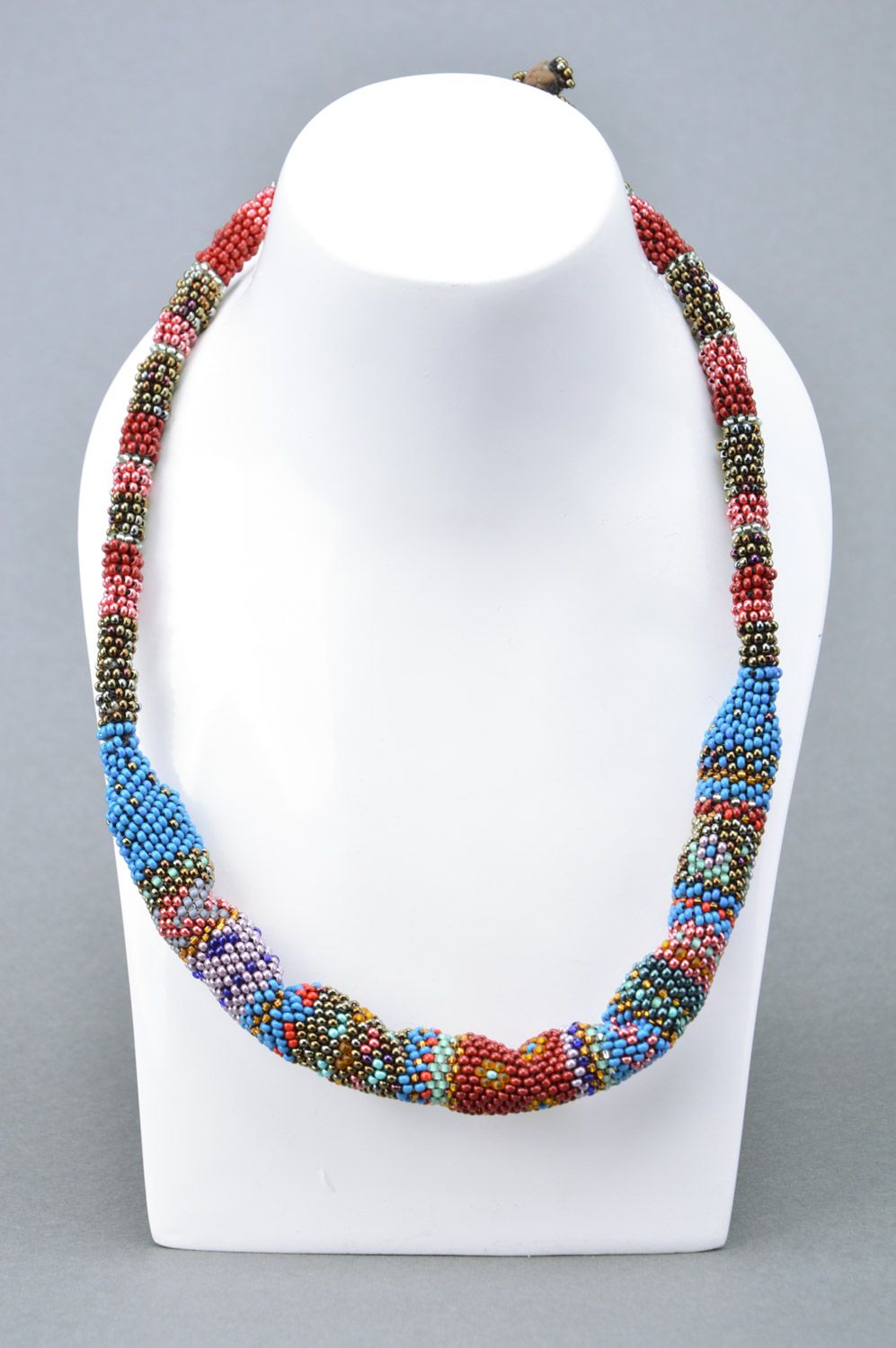 Stylish handmade volume beaded cord necklace with ornament in ethnic style photo 3