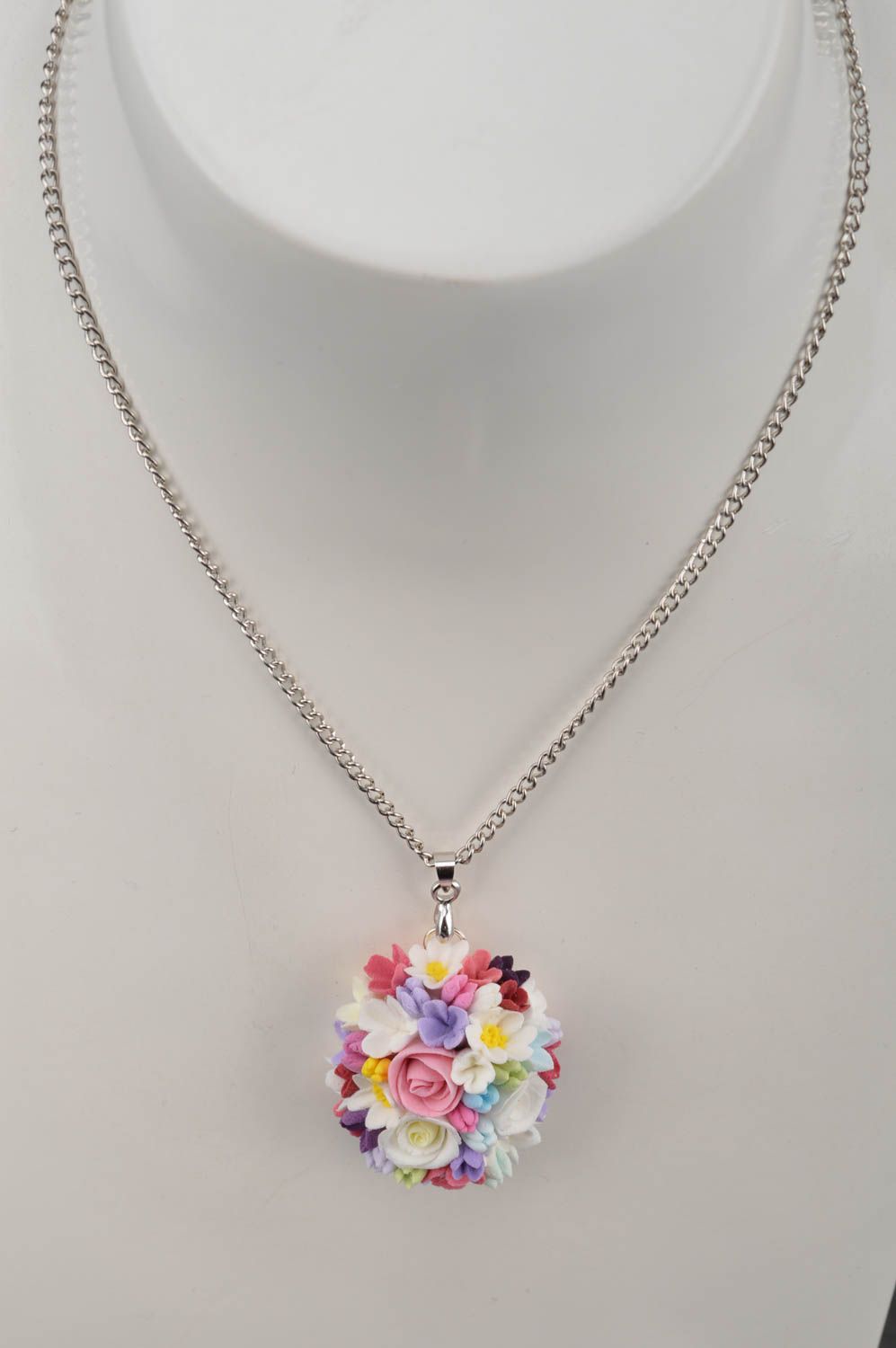 Beautiful bright handmade designer polymer clay flower pendant for girls photo 3