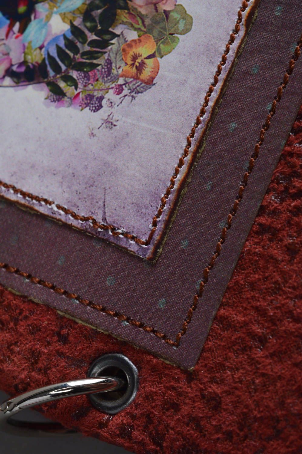 Оригинальный блокнот с кожаной обложкой в технике скрапбукинг Череп в цветах фото 4