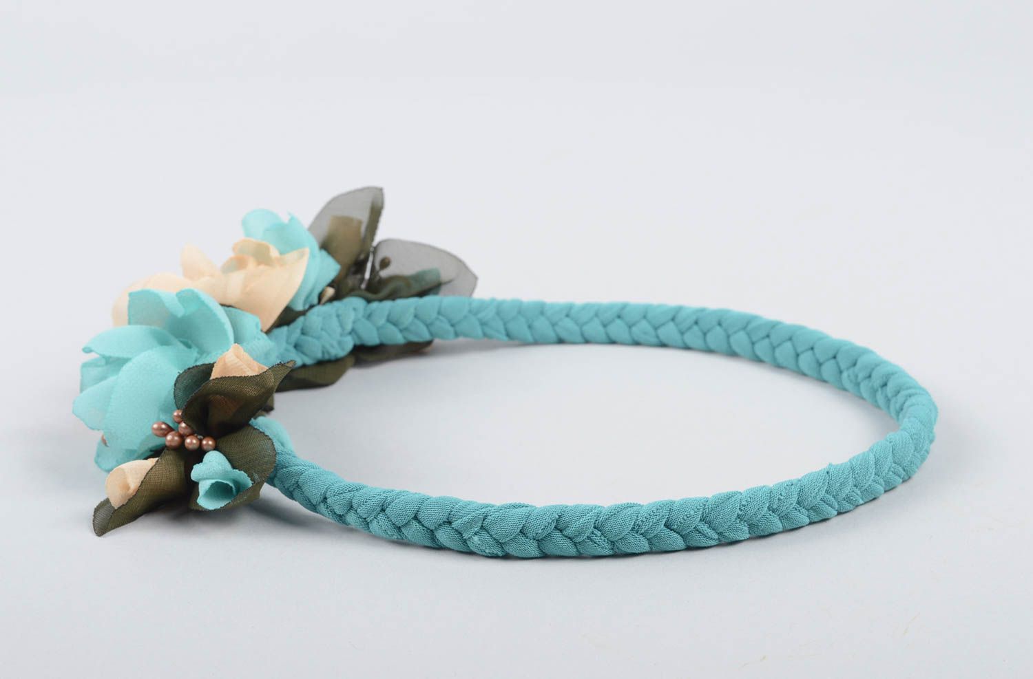 Haarband Blumen handgemacht Haarschmuck Blumen Accessoire für Haare blau foto 4