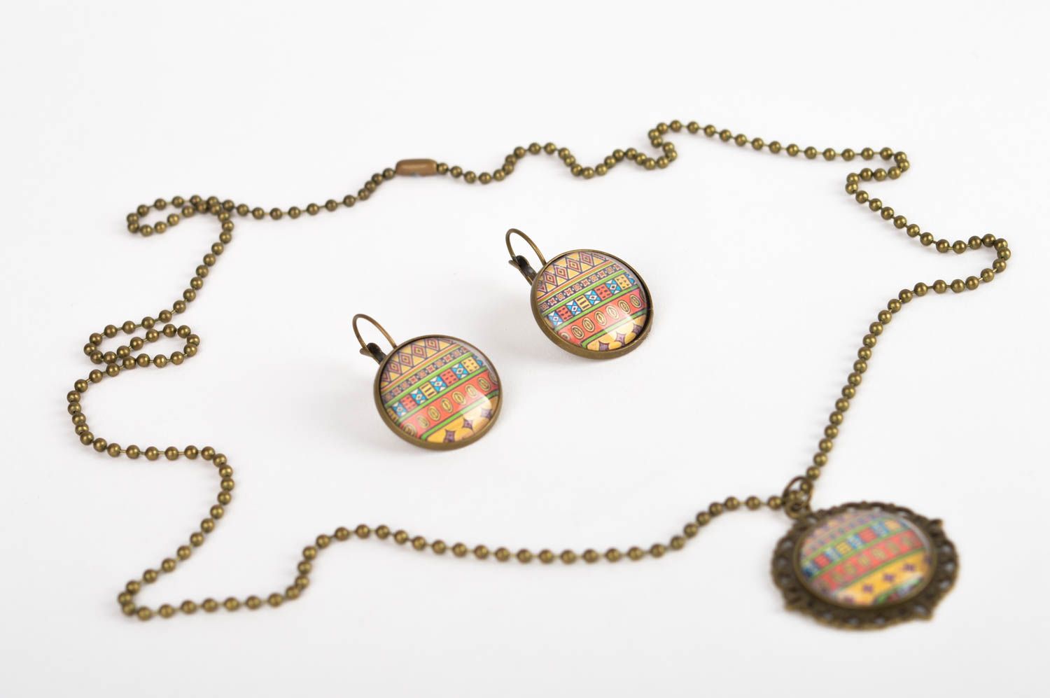 Set of handmade jewelry metal earrings designer pendant present for friend photo 2