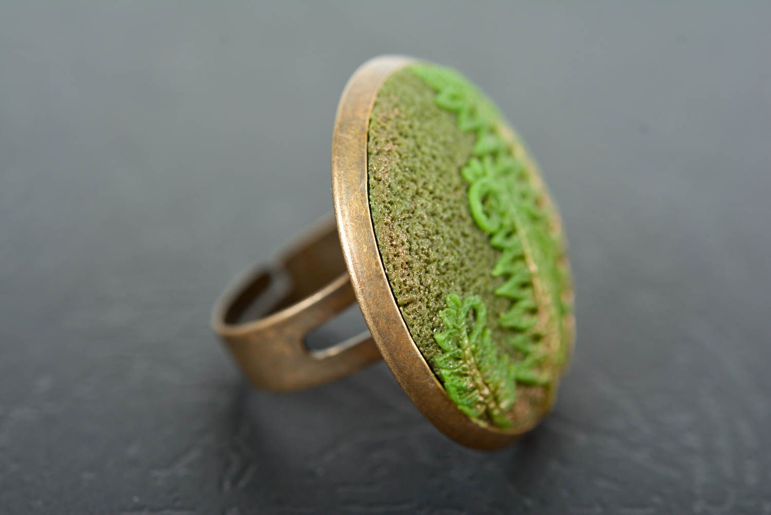 Кольцо ручной работы украшение из полимерной глины украшение кольцо Папоротник фото 2