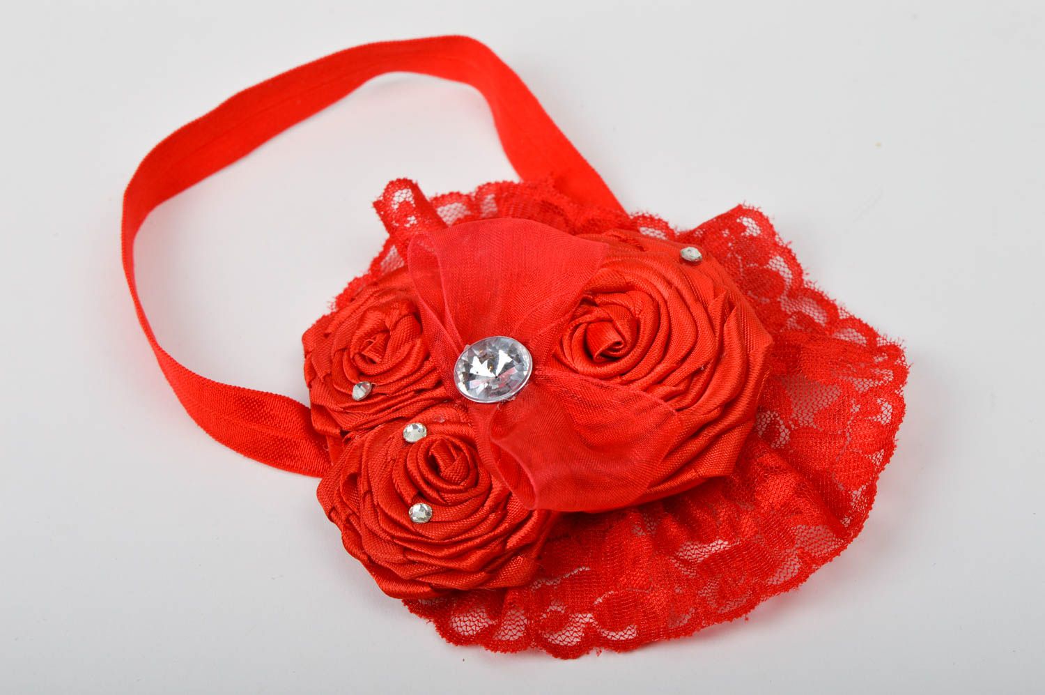 Haarband Blumen handgefertigt Haarschmuck Blumen Accessoire für Haare rot  foto 3