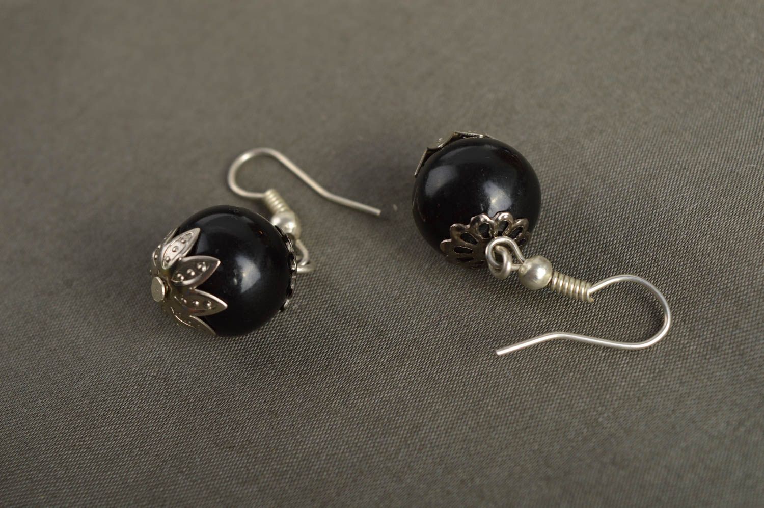 Handmade unusual beaded earrings elegant black earrings female jewelry photo 1