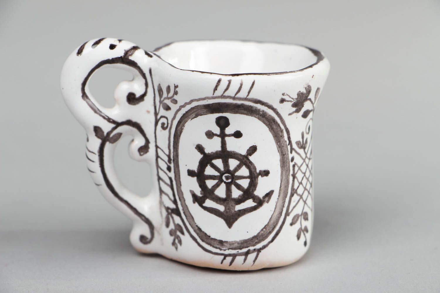 2 inches handmade ceramic coffee mug with marine design 0,09 lb photo 2