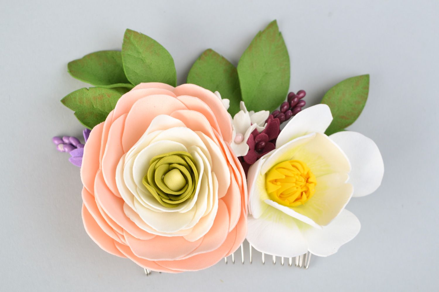 Handmade Einsteckkamm mit Kunstblumen foto 5