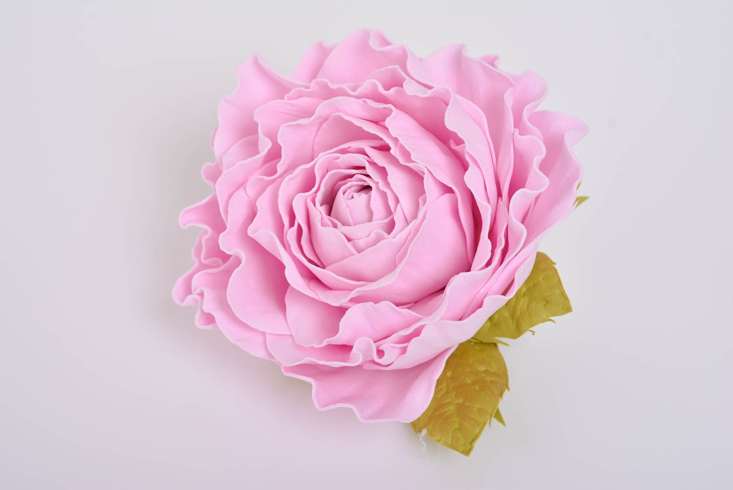 Designer hair clip brooch with large handmade pink foamiran rose flower  photo 4