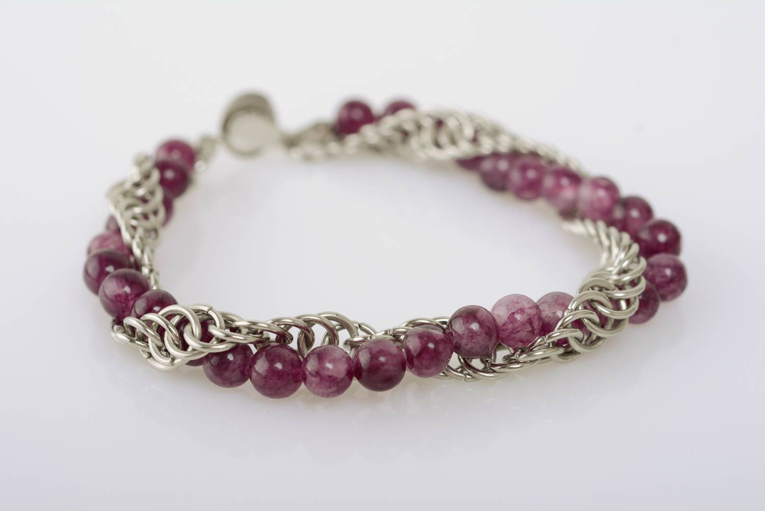 Designer bracelet with amethyst chain mail weaving handmade beautiful accessory photo 1