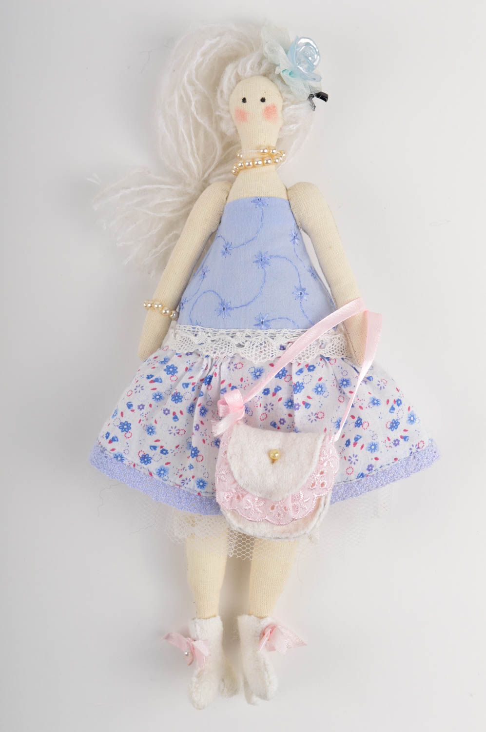 Handmade beautiful bright doll unusual stylish toy soft present for kids photo 2