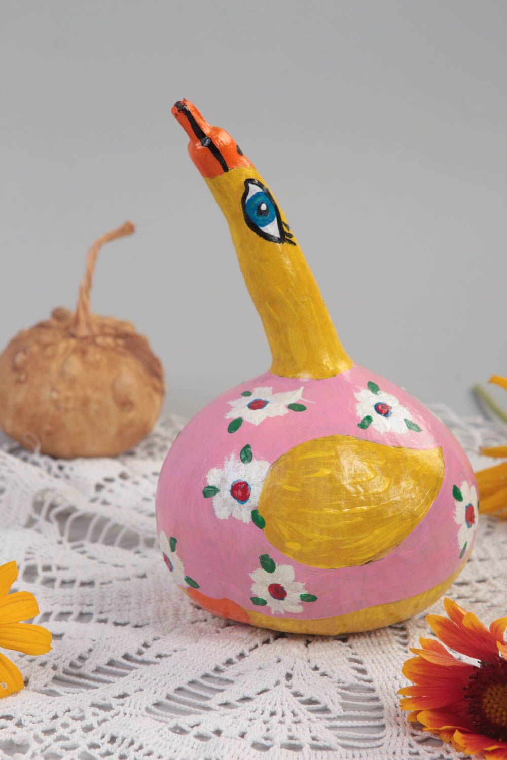 Figura de calabaza hecha a mano pato amarillo regalo original decoración de casa foto 1