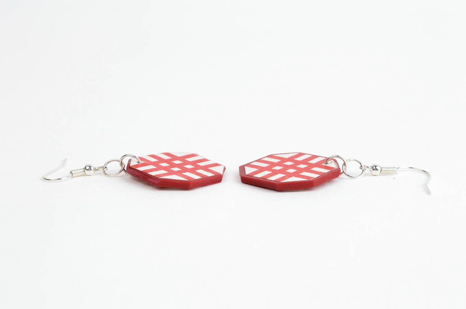 Red handmade wooden earrings fashion accessories wood craft small gifts photo 2