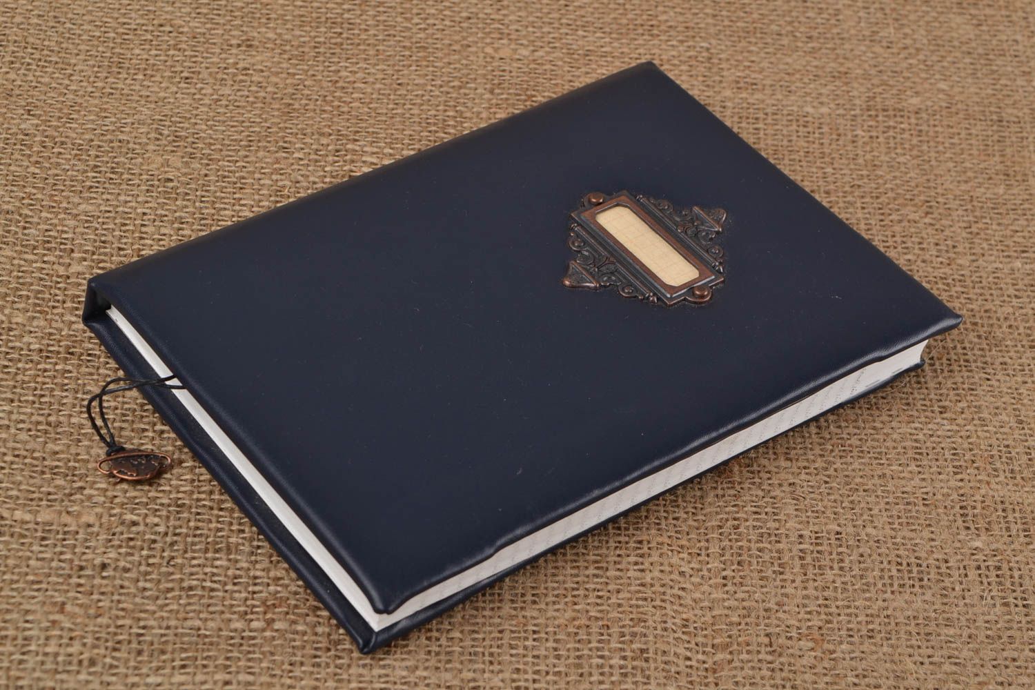 Blue handmade notebook made of leatherette  360 sheets with book-mark photo 1