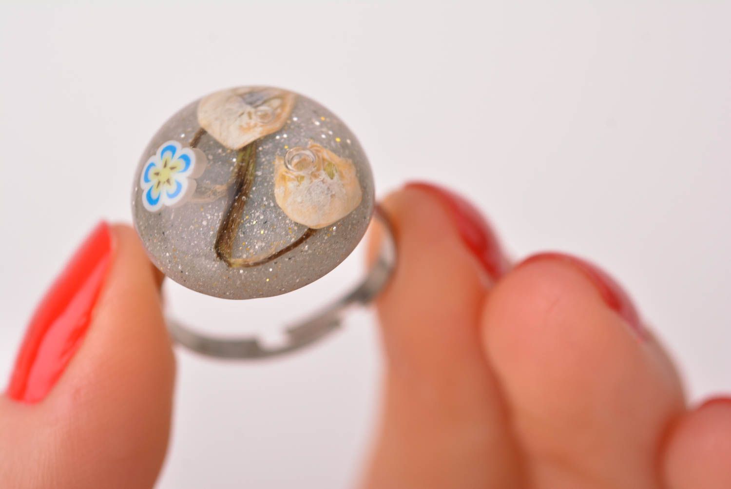 Кольцо ручной работы кольцо из эпоксидной смолы цветочное женское кольцо фото 3