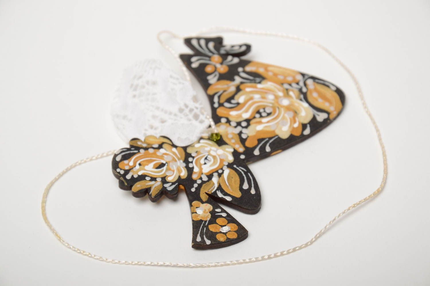 Handmade Deko Anhänger Engel aus Faserplatte bemalt dunkel golden foto 2