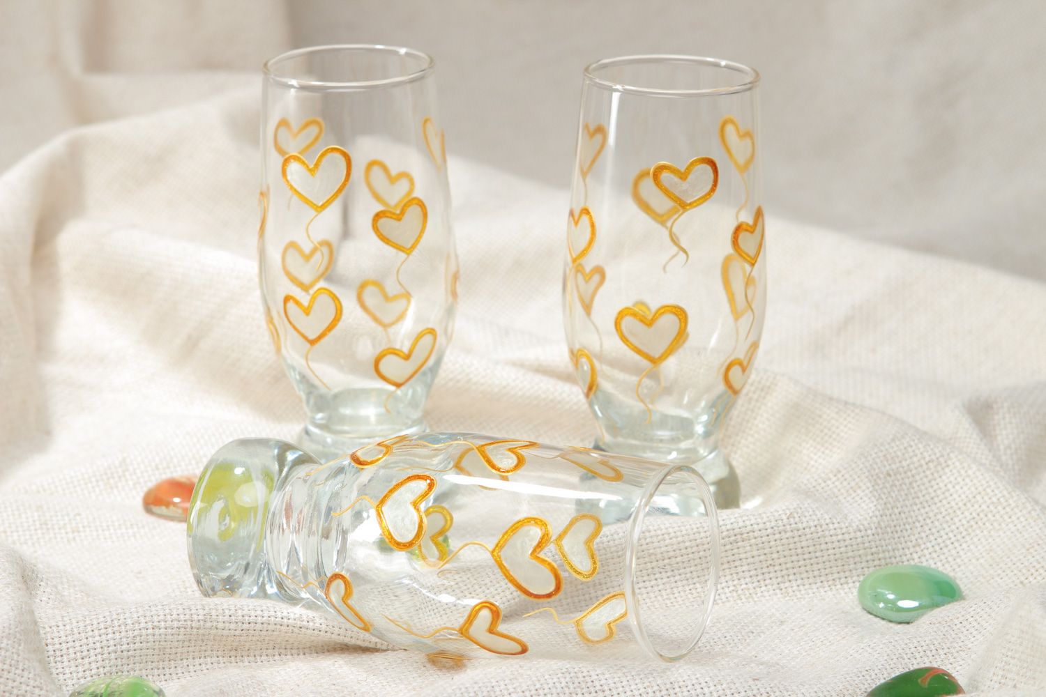Стеклянные стаканы с росписью авторские набор из 3 штук фото 5