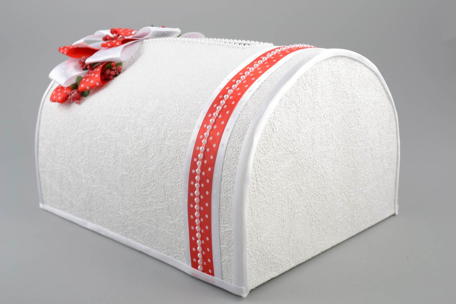 Boîte pour enveloppes de mariage en carton blanche avec rubans faite main photo 2