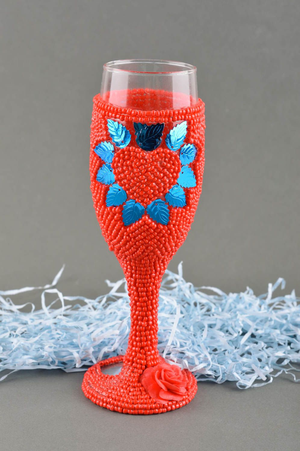 Copa de cristal hecha a mano roja con corazón detalle de boda regalo original foto 1