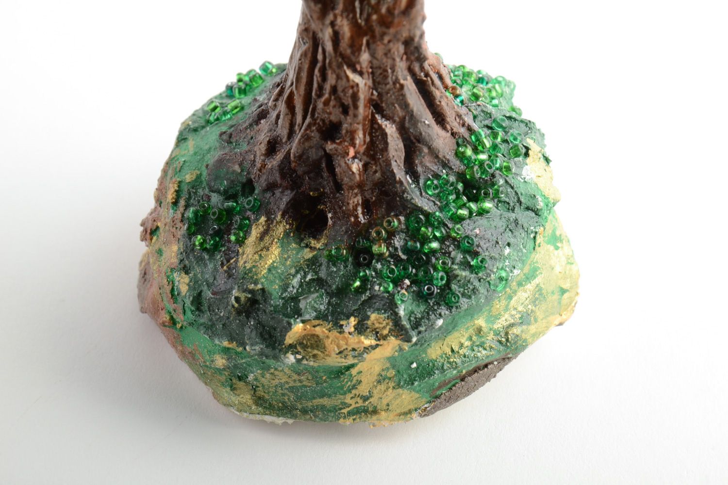 Petit arbre en perles de rocaille décoratif fait main vert original Été  photo 3