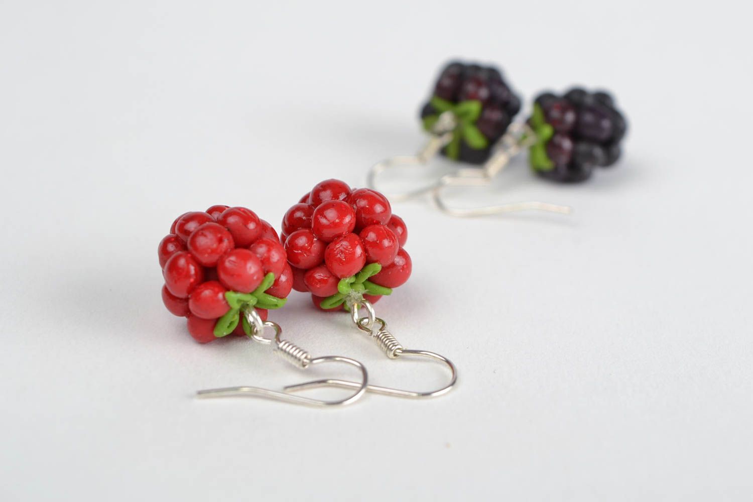 Handmade designer polymer clay bright earrings Raspberry set of 2 pairs photo 3