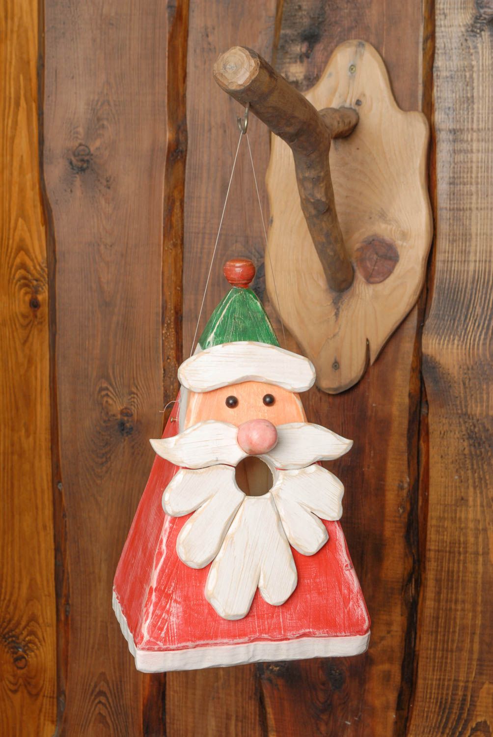 Designer wooden birdhouse in the shape of Santa Clause photo 1