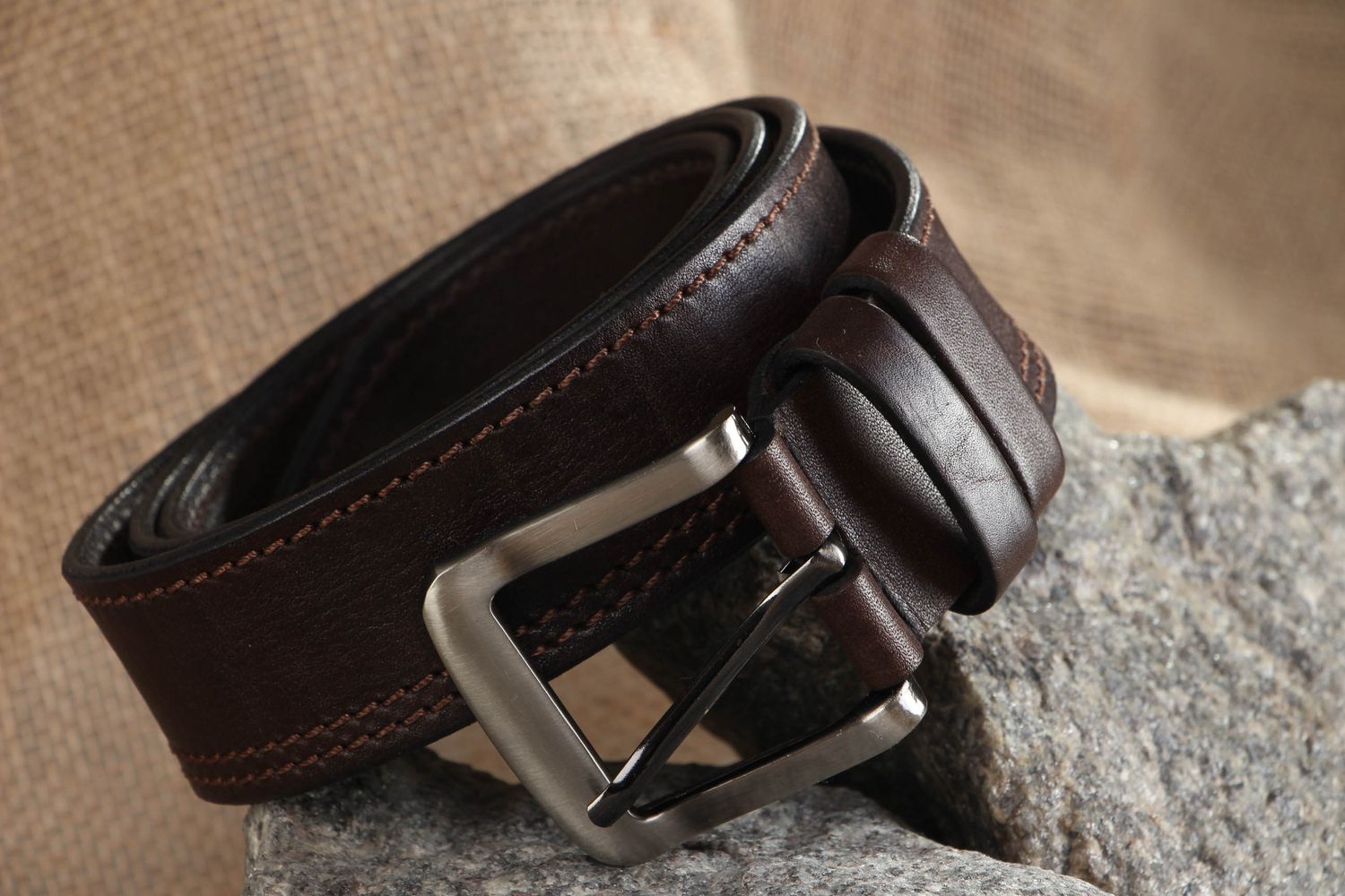 Handmade leather belt of brown color for men photo 5