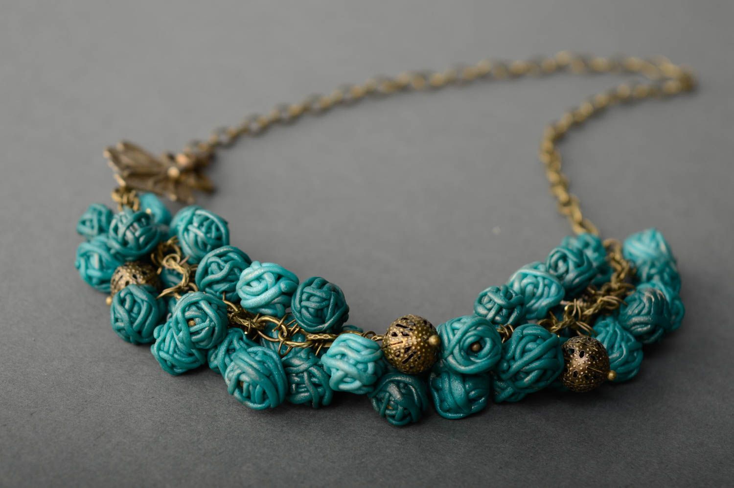 Polymer clay necklace Emerald Balls photo 1