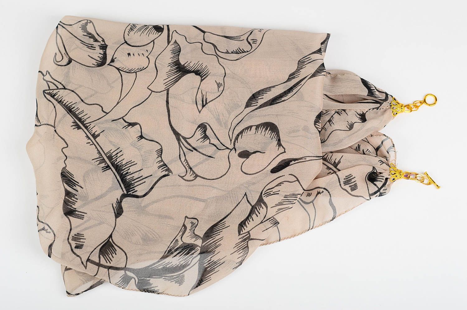 Шарф ручной работы женский шарф легкий шифоновый шарф серый с узорами красивый фото 4