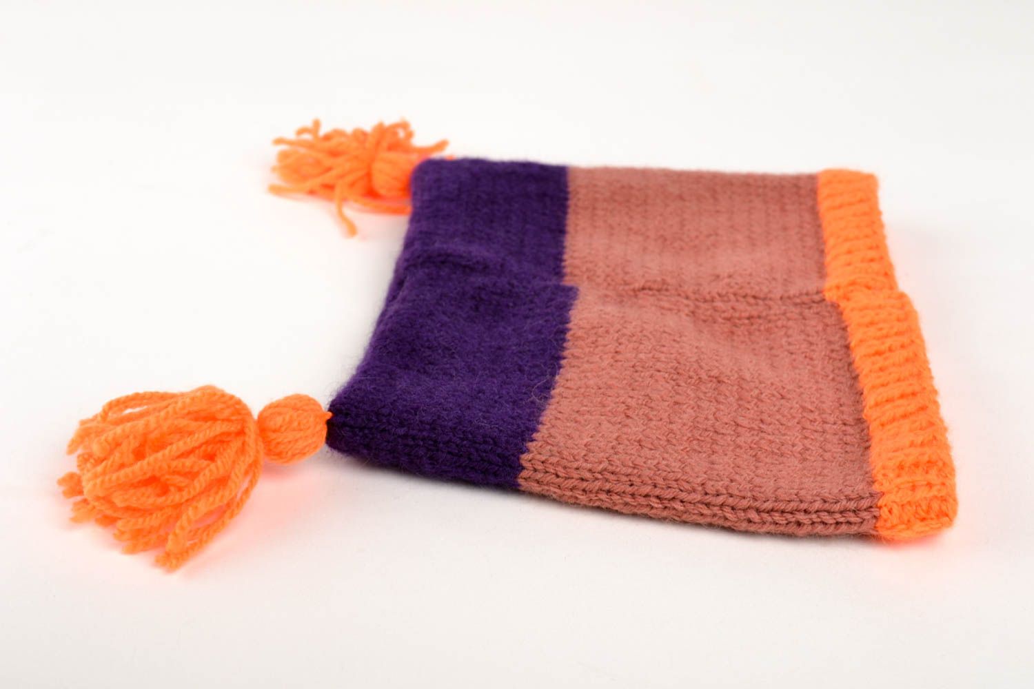 Bonnet tricot Chapeau fait main en laine violet marron orange Vêtement enfant photo 3